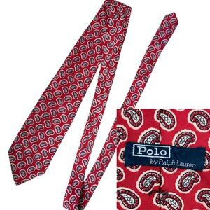 Vtg POLO By Ralph Lauren Red Multicolor Paisley Silk Tie USA